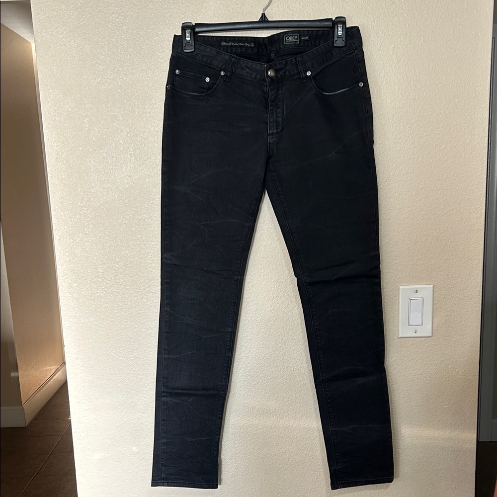 Obey Black Marbled wash Denim Jeans